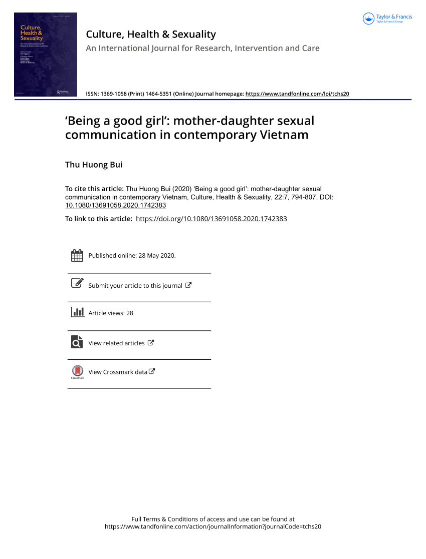 Pdf ‘being A Good Girl Mother Daughter Sexual Communication In Contemporary Vietnam