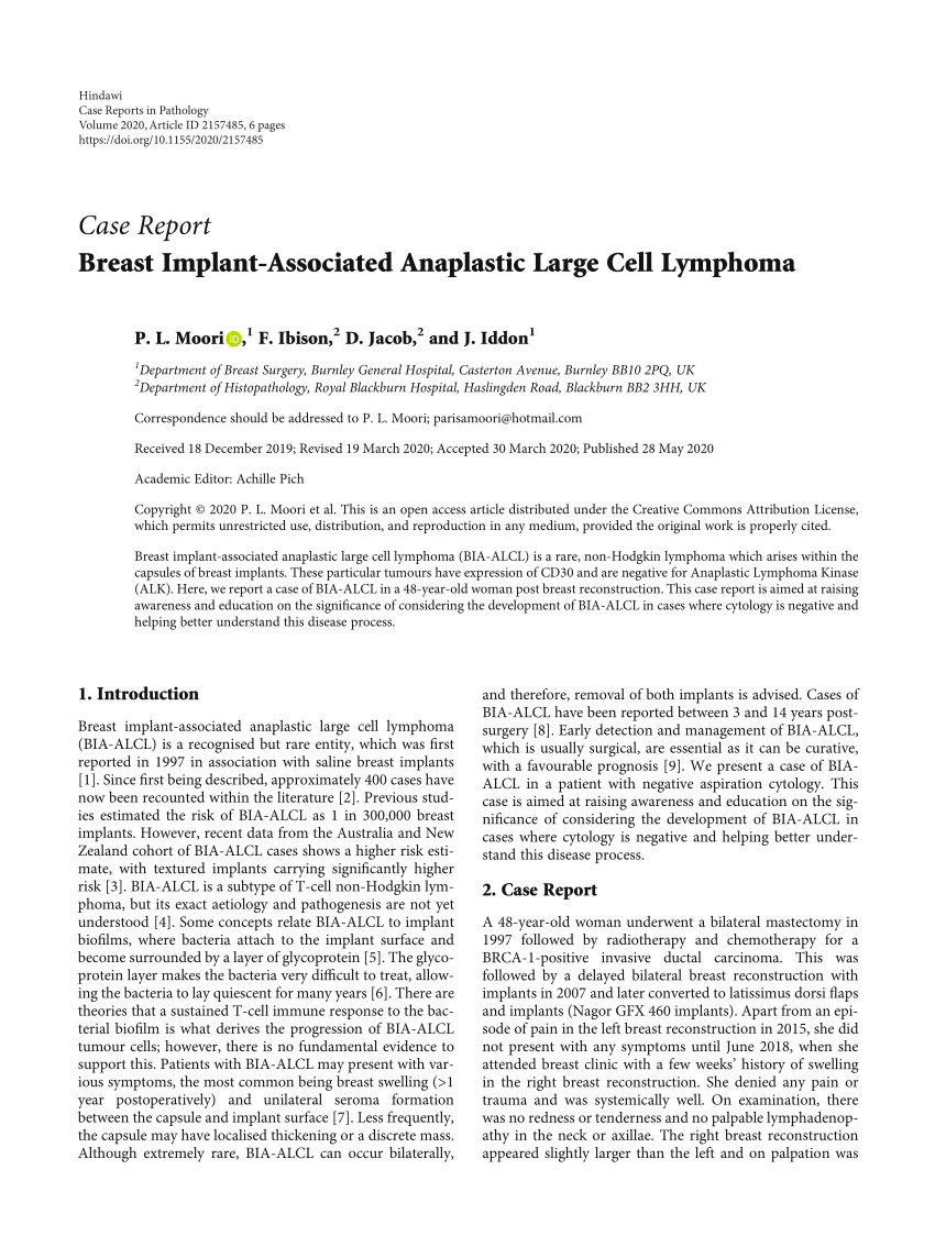 PDF Breast Implant Associated Anaplastic Large Cell Lymphoma