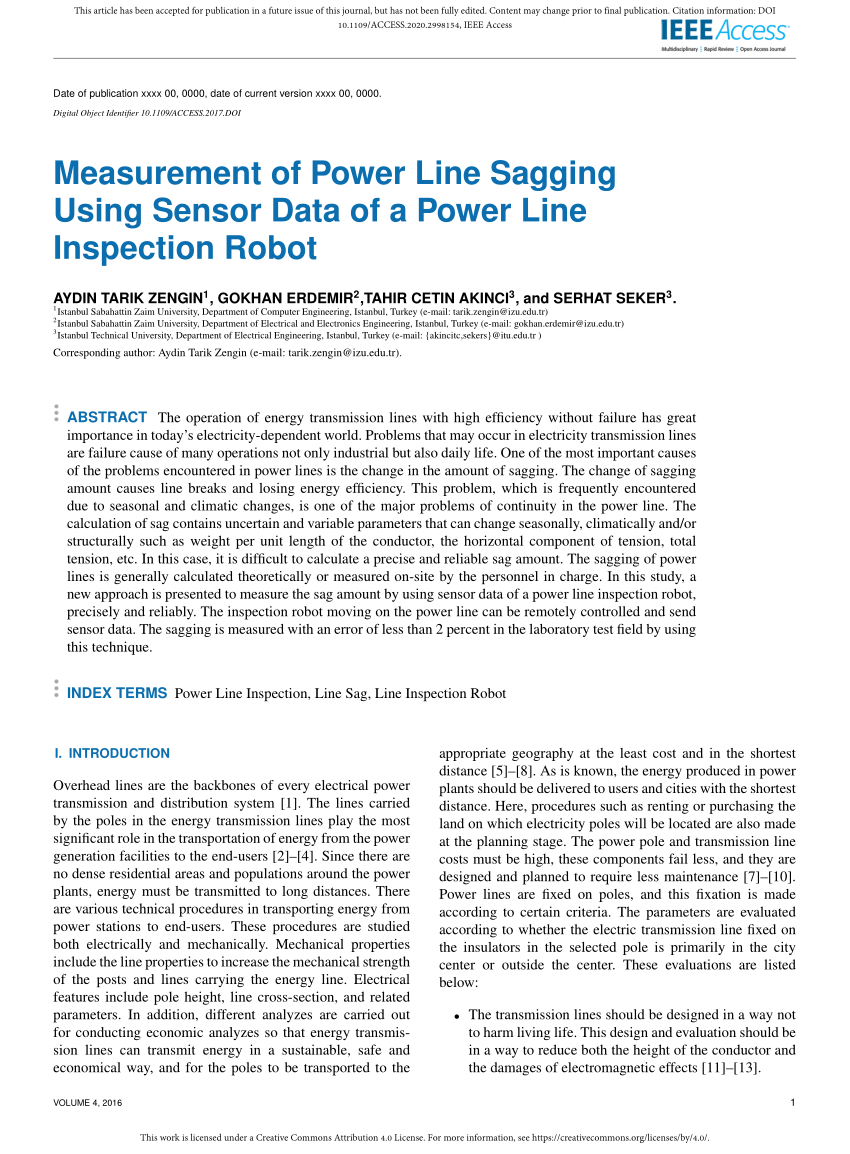 PDF) Measurement of Power Line Sagging Using Sensor Data of a ...