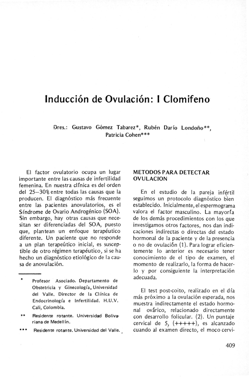 Pdf Inducción De Ovulación I Clomifeno 3632