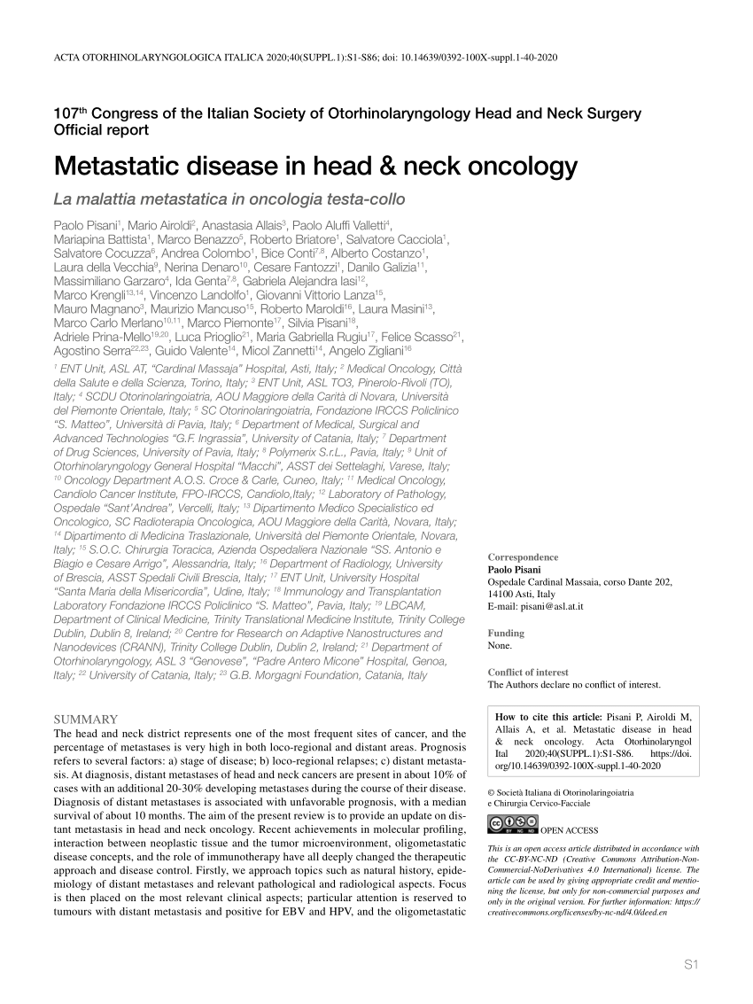 PDF) Metastatic disease in head & neck oncologyLa malattia 