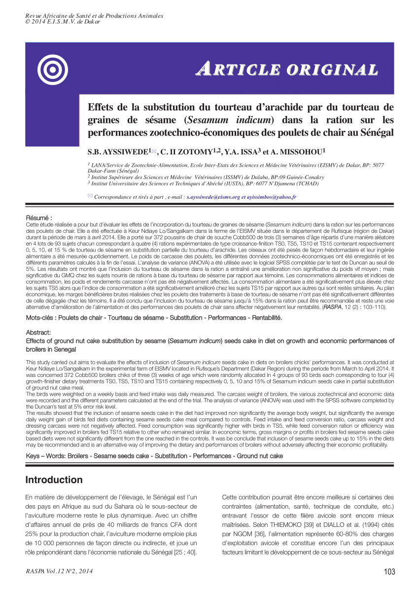 PDF) Effets de la substitution du tourteau du0027arachide par du 