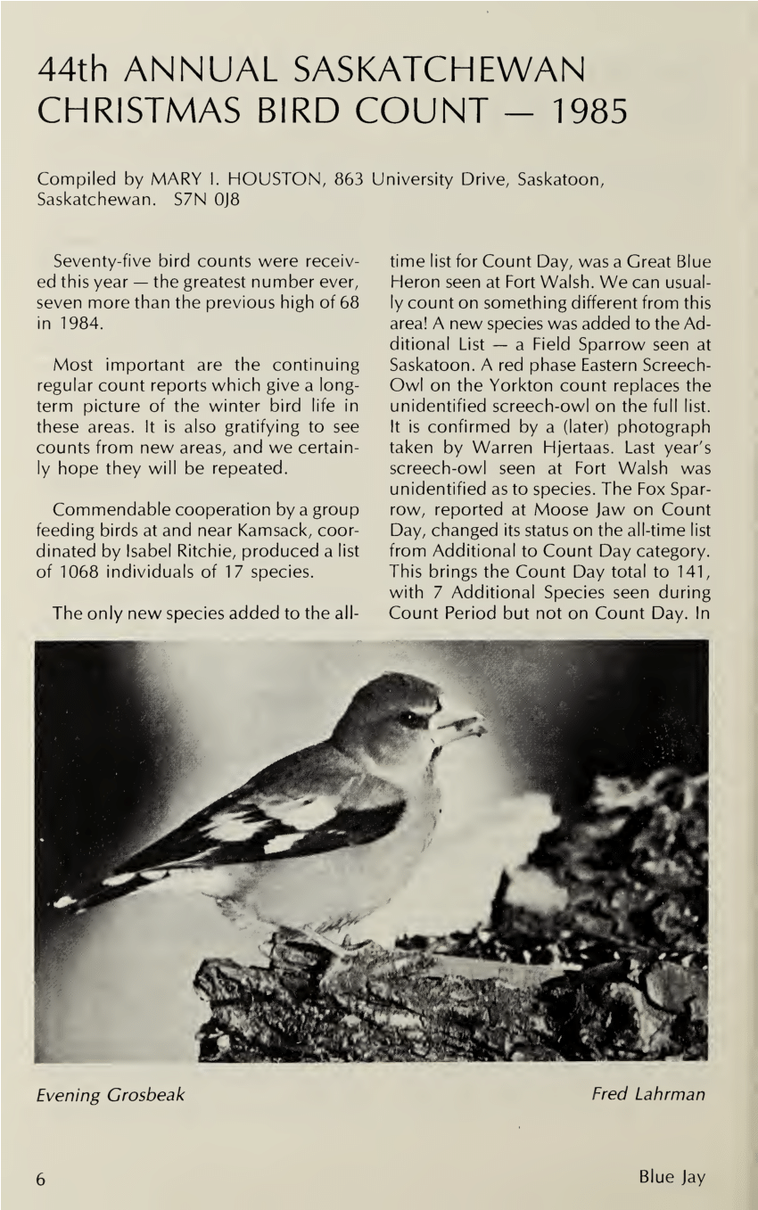 PDF 44th Annual Saskatchewan Christmas Bird Count 1985