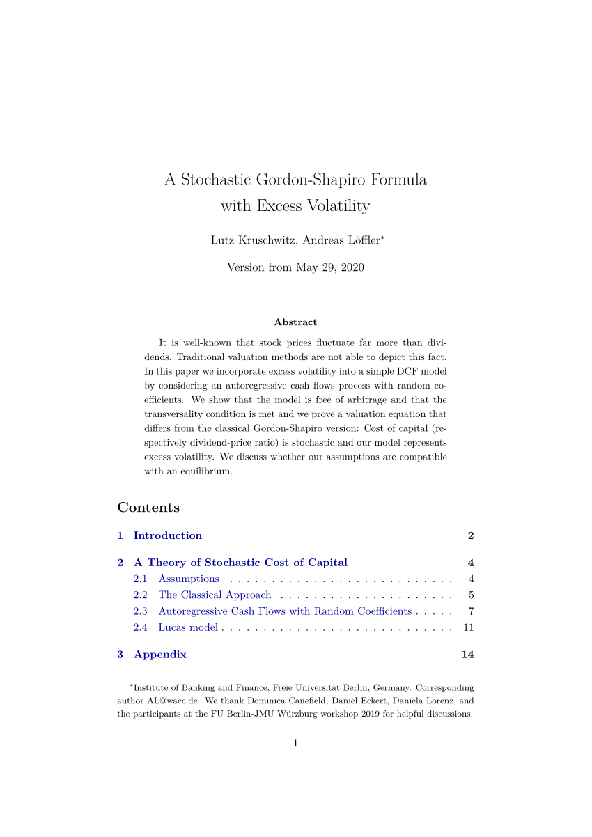 PDF) A Stochastic Gordon-Shapiro Formula with Excess Volatility