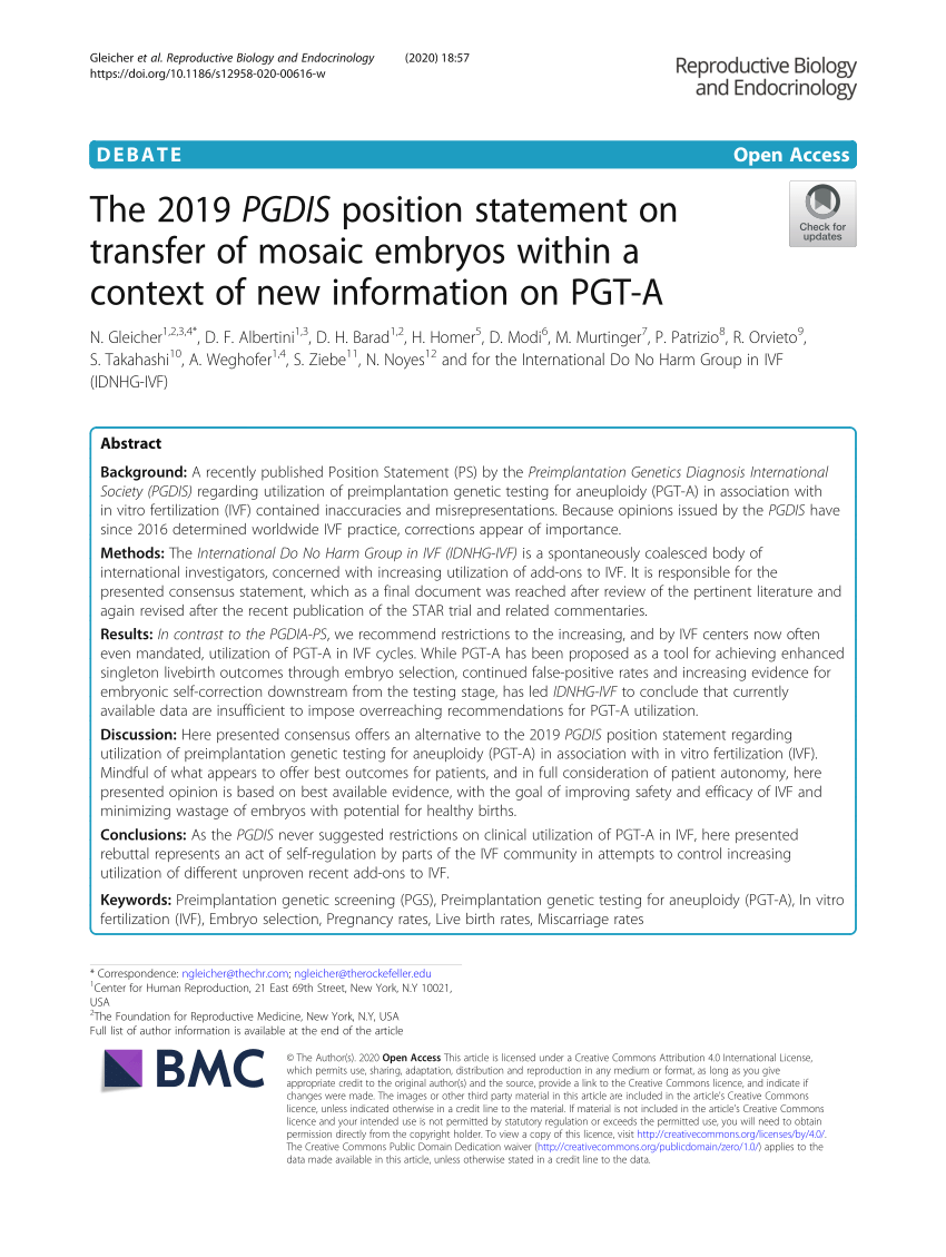 Pdf The 2019 Pgdis Position Statement On Transfer Of Mosaic Embryos Within A Context Of New