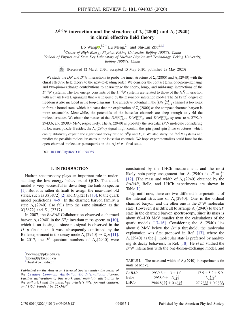 Pdf D N Interaction And The Structure Of S C 2800 And L C 2940 In Chiral Effective Field Theory
