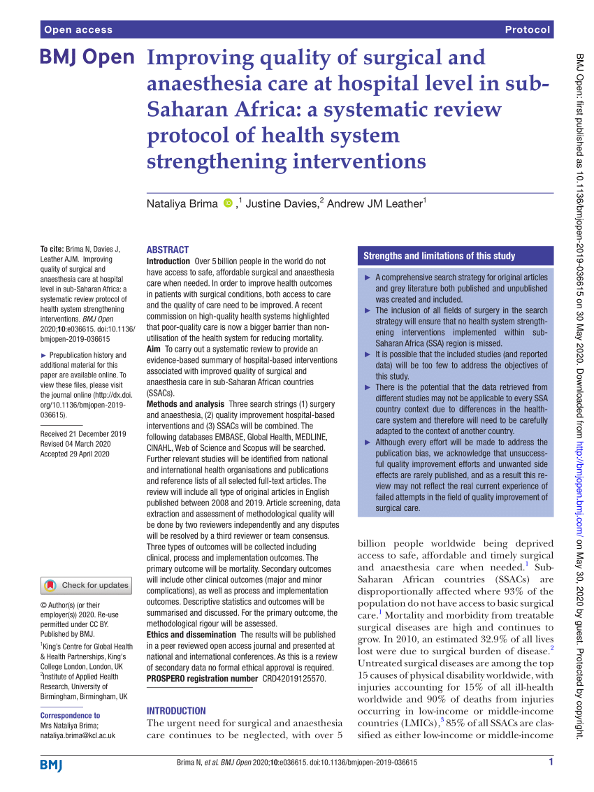 PDF Improving quality of surgical and anaesthesia care at  