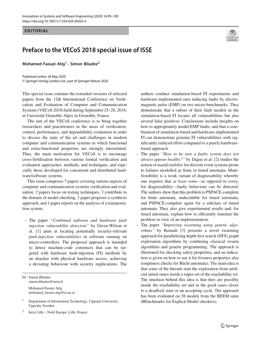 (PDF) Preface to the VECoS 2018 special issue of ISSE