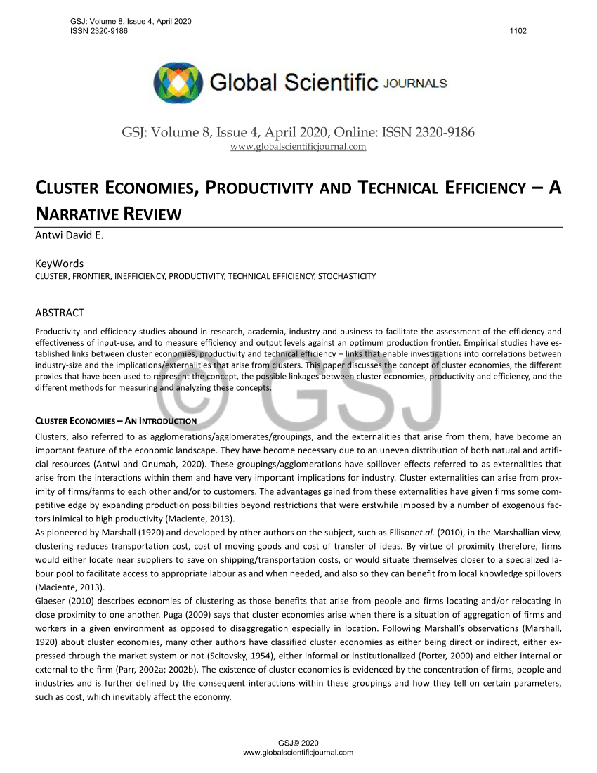 (PDF) Cluster Economies, Productivity and Technical Efficiency - A ...