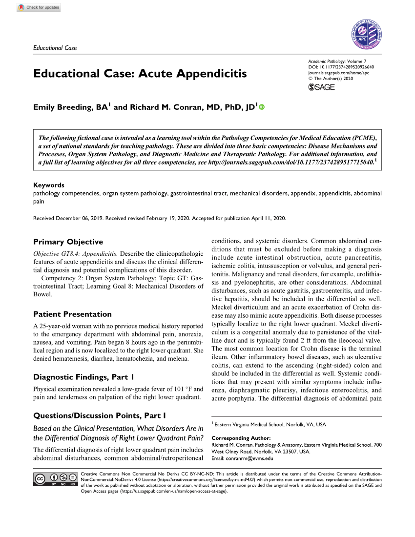 example case study of acute appendicitis