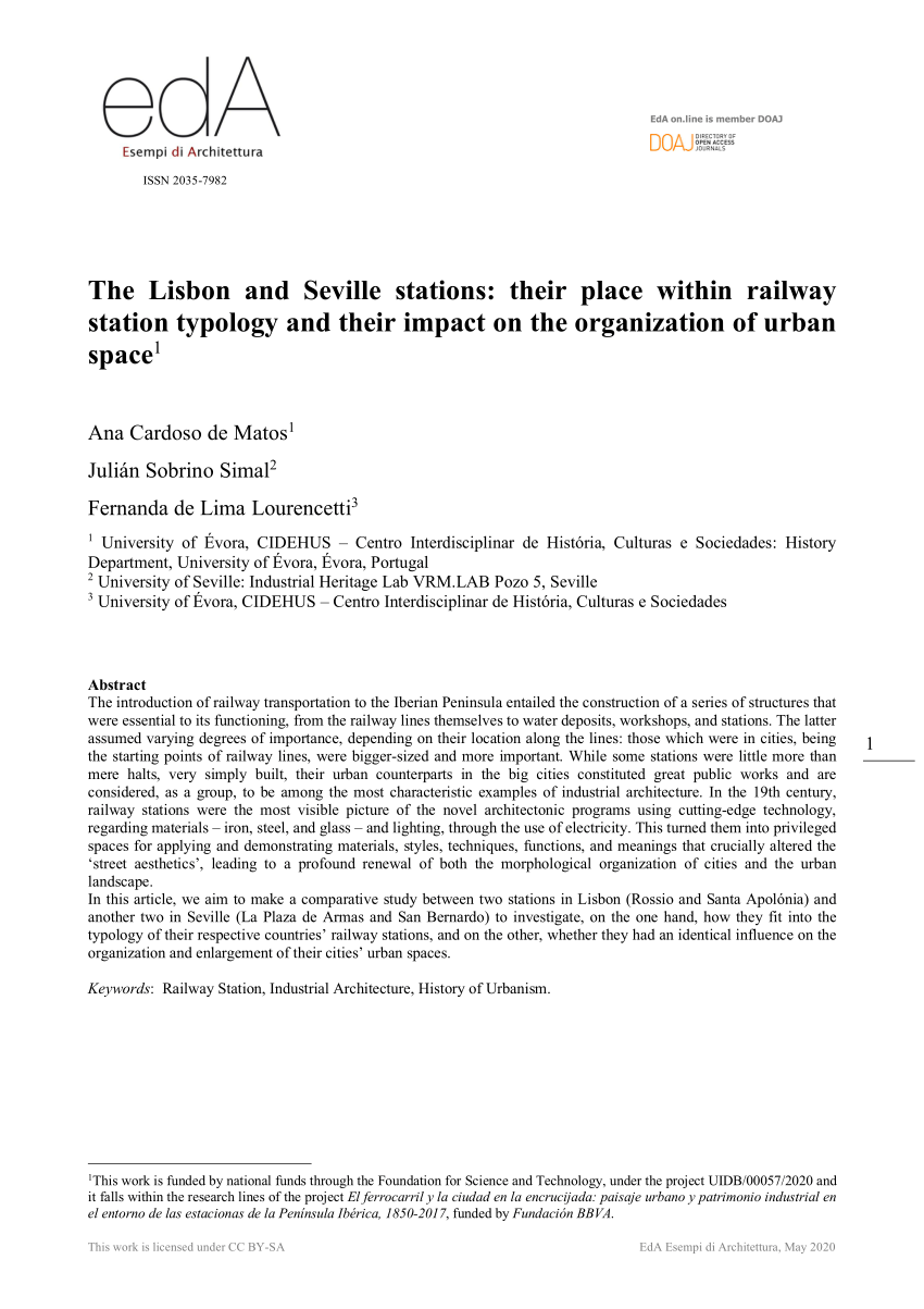 Pdf The Lisbon And Seville Stations Their Place Within Railway Station Typology And Their Impact On The Organization Of Urban Space