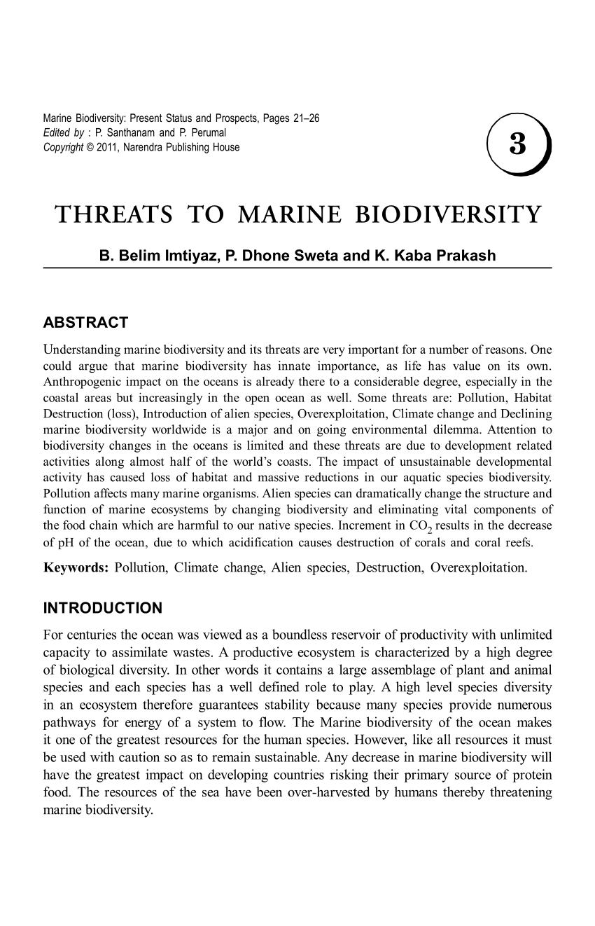 (PDF) THREATS TO MARINE BIODIVERSITY