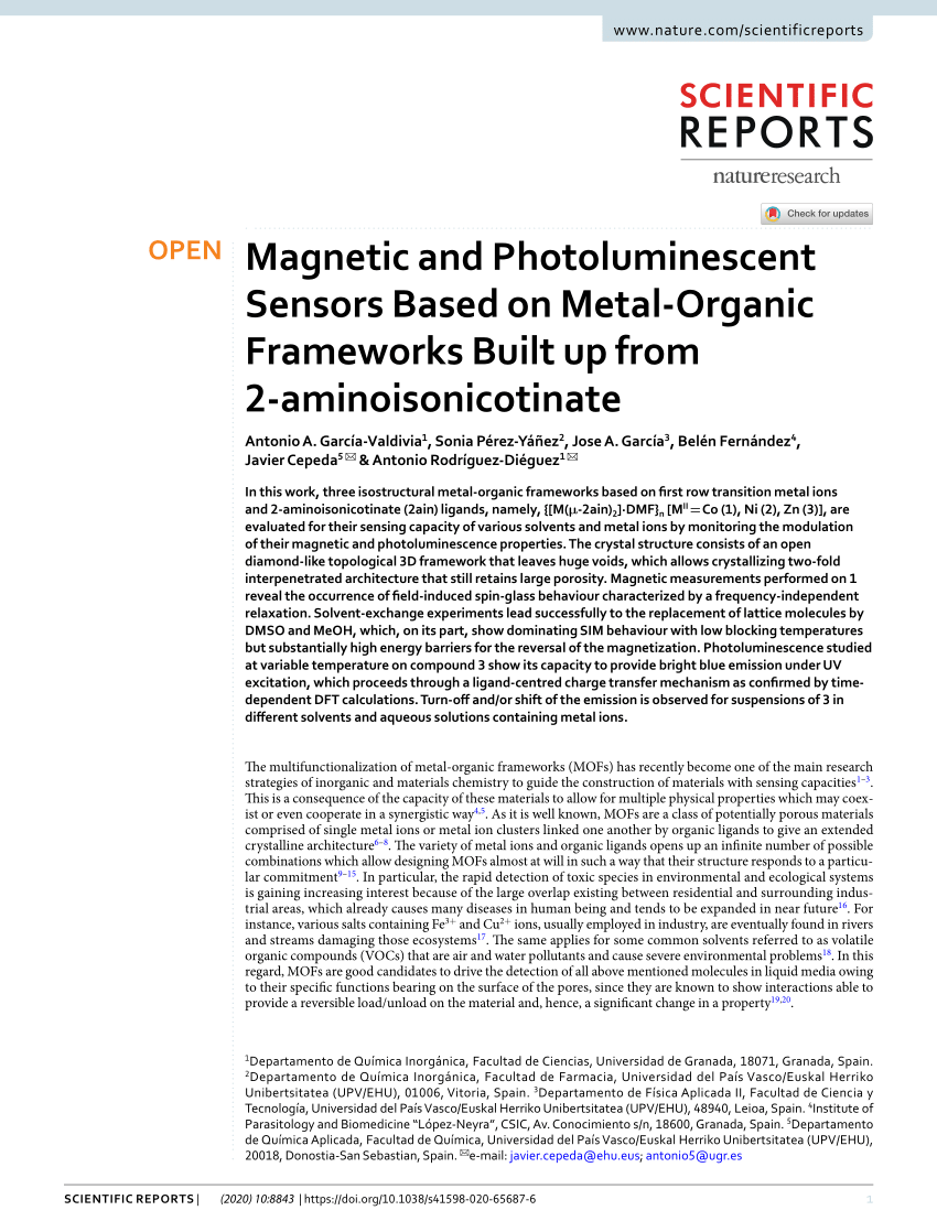 PDF) Magnetic and Photoluminescent Sensors Based on Metal-Organic 