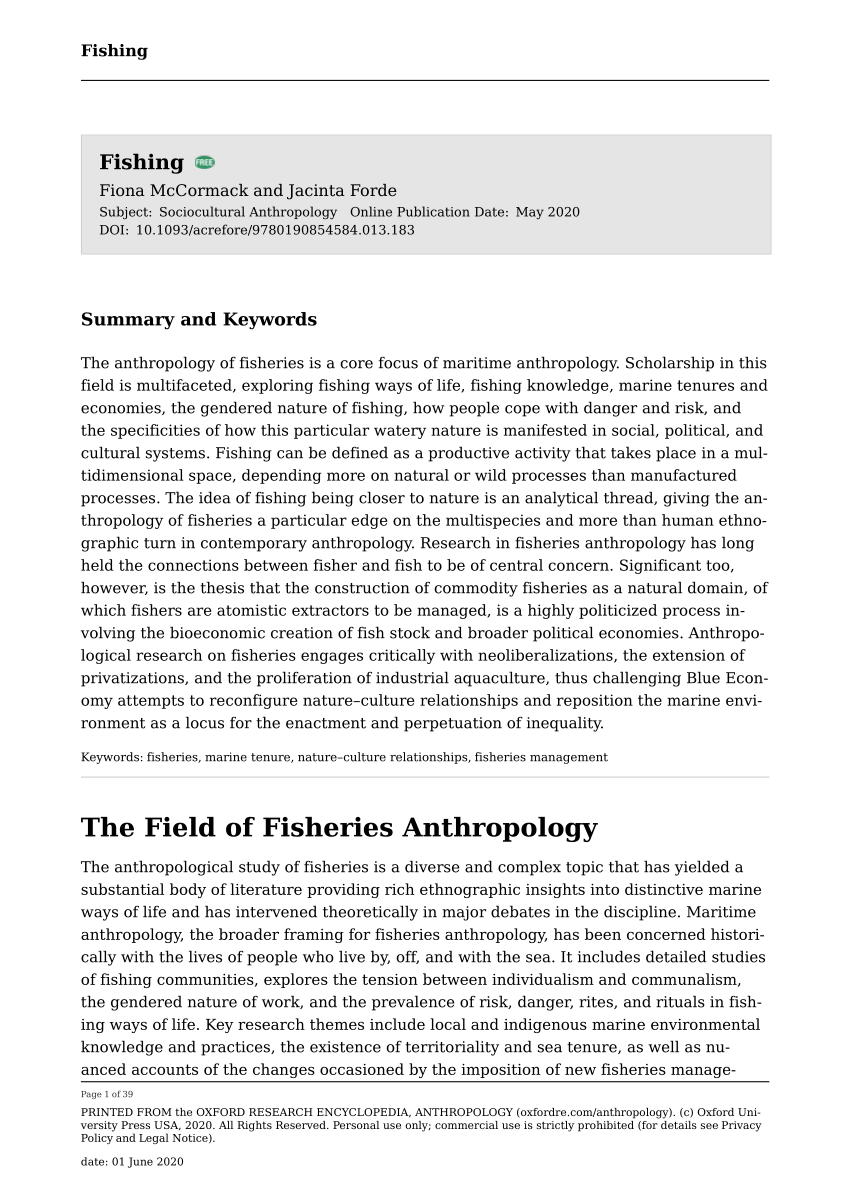 Pdf The Field Of Fisheries Anthropology