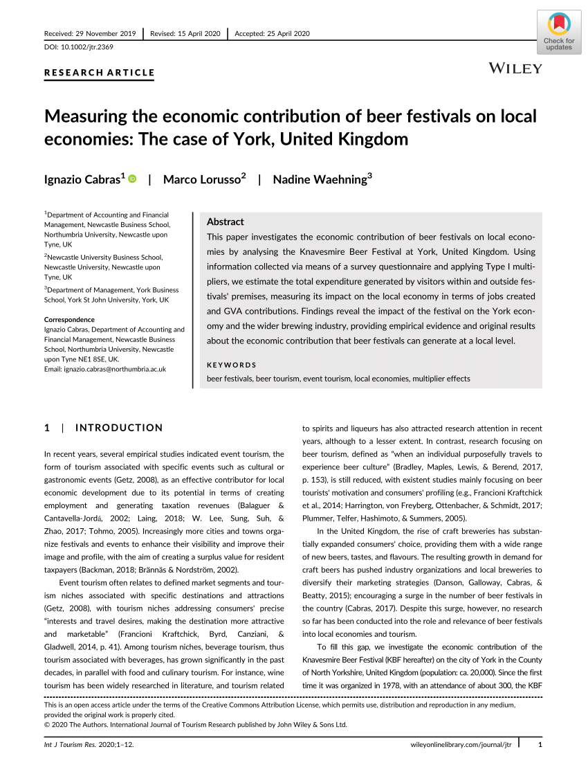 PDF) Measuring the economic contribution of beer festivals on ...
