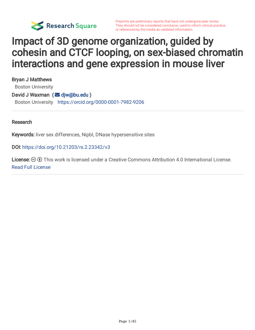 Pdf Impact Of 3d Genome Organization Guided By Cohesin And Ctcf Looping On Sex Biased 5675