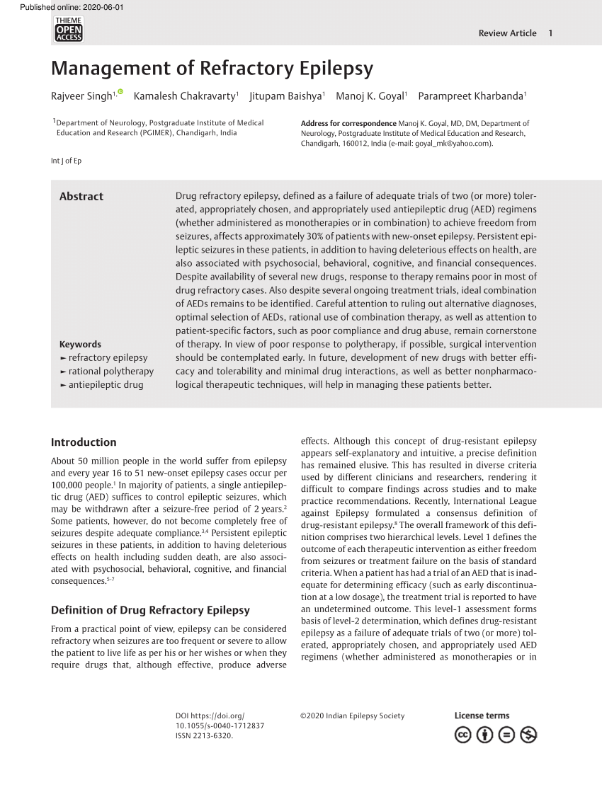 PDF Management of Refractory Epilepsy