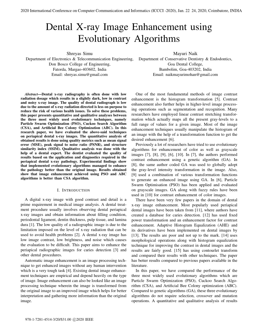 (PDF) Dental Xray Image Enhancement using Evolutionary Algorithms