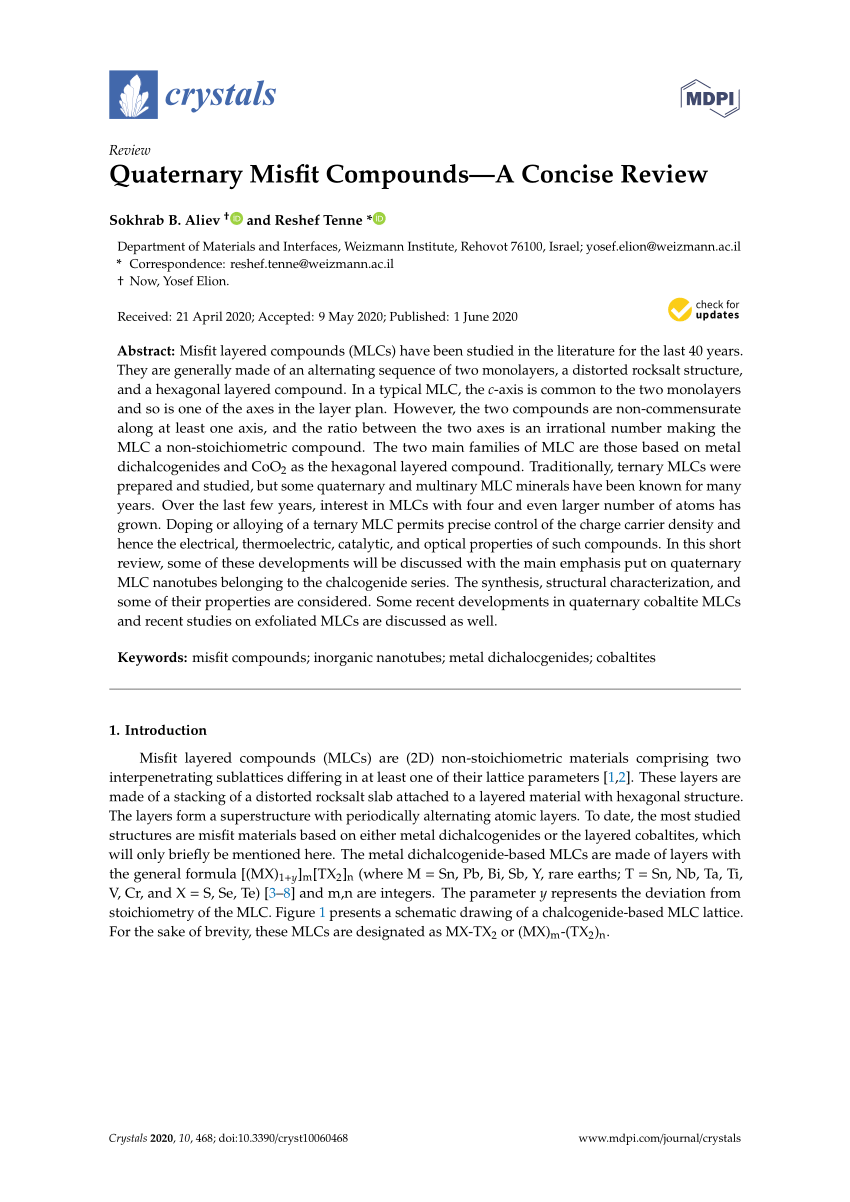 Pdf Quaternary Misfit Compounds A Concise Review