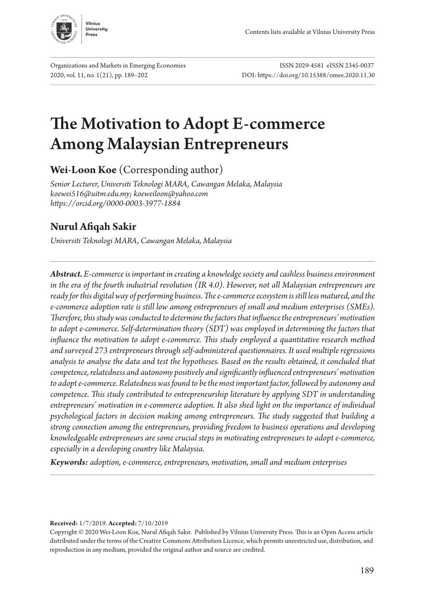 (PDF) The Motivation to Adopt Ecommerce Among Malaysian Entrepreneurs