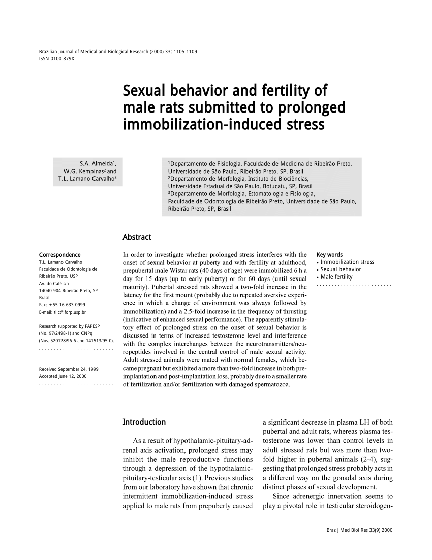 Pdf Stress Sexual Behavior And Male Fertility Brazilian 