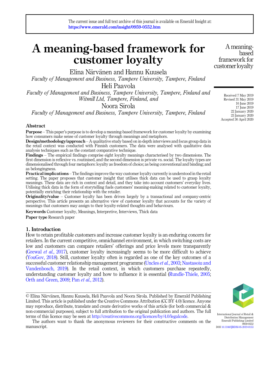 Pdf A Meaning Based Framework For Customer Loyalty