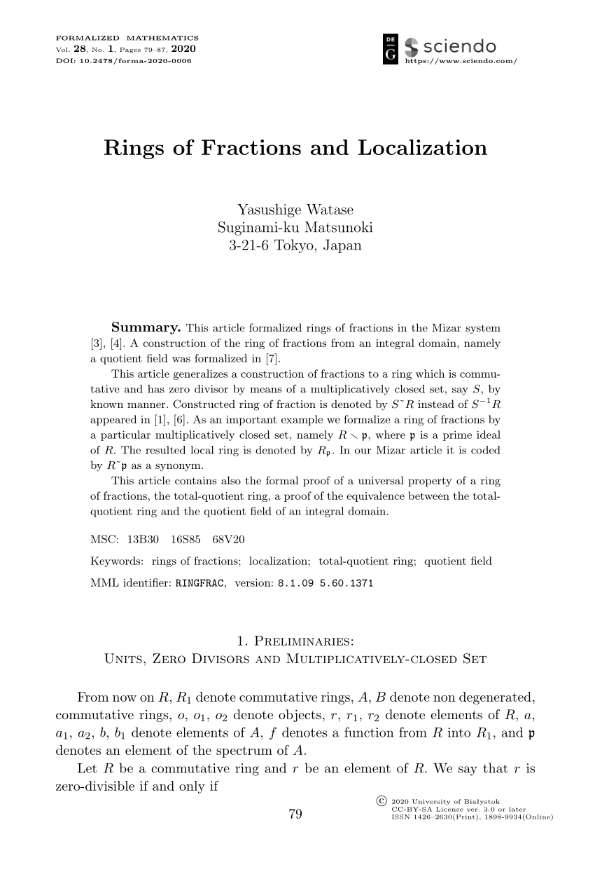 Pdf Rings Of Fractions And Localization