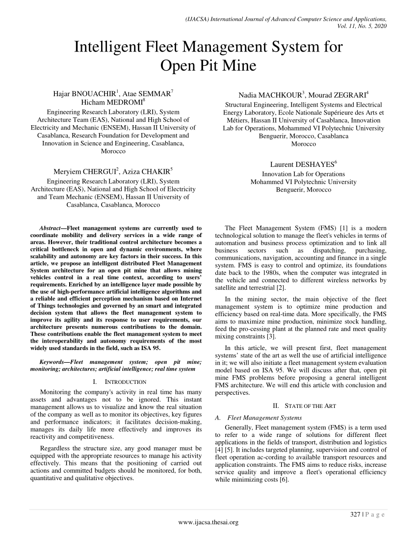 Pdf Intelligent Fleet Management System For Open Pit Mine