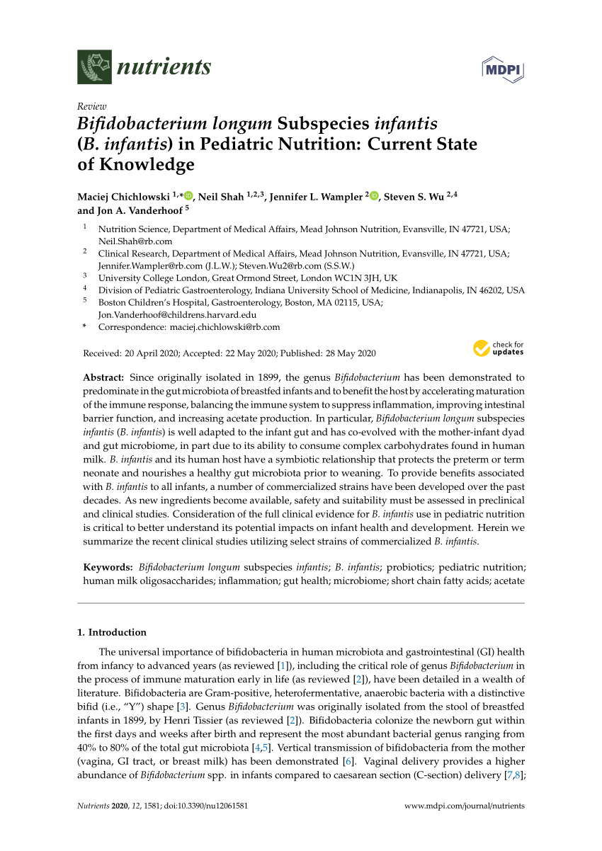 Smitsom sygdom indsigelse bue PDF) Bifidobacterium longum Subspecies infantis (B. infantis) in Pediatric  Nutrition: Current State of Knowledge