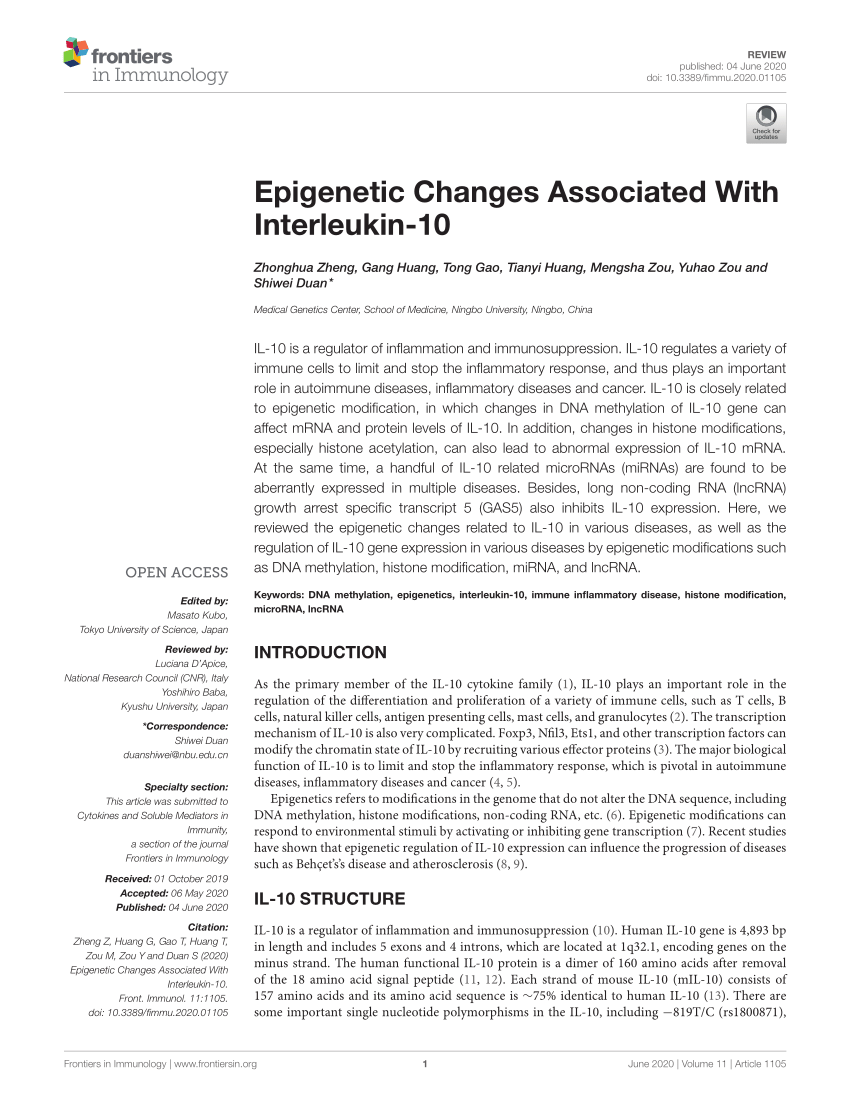 PDF) Epigenetic Changes Associated With Interleukin-10