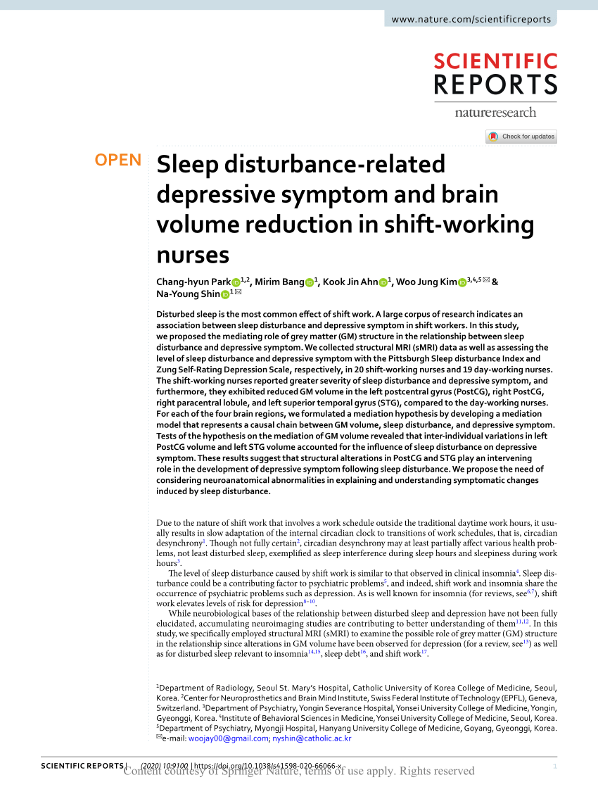 PDF) Sleep disturbance-related depressive symptom and brain volume