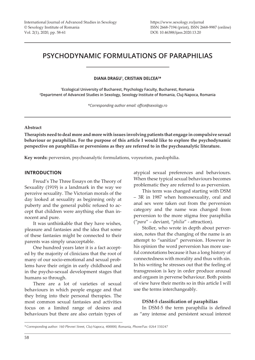 PDF) Psychodynamic formulations of paraphilias