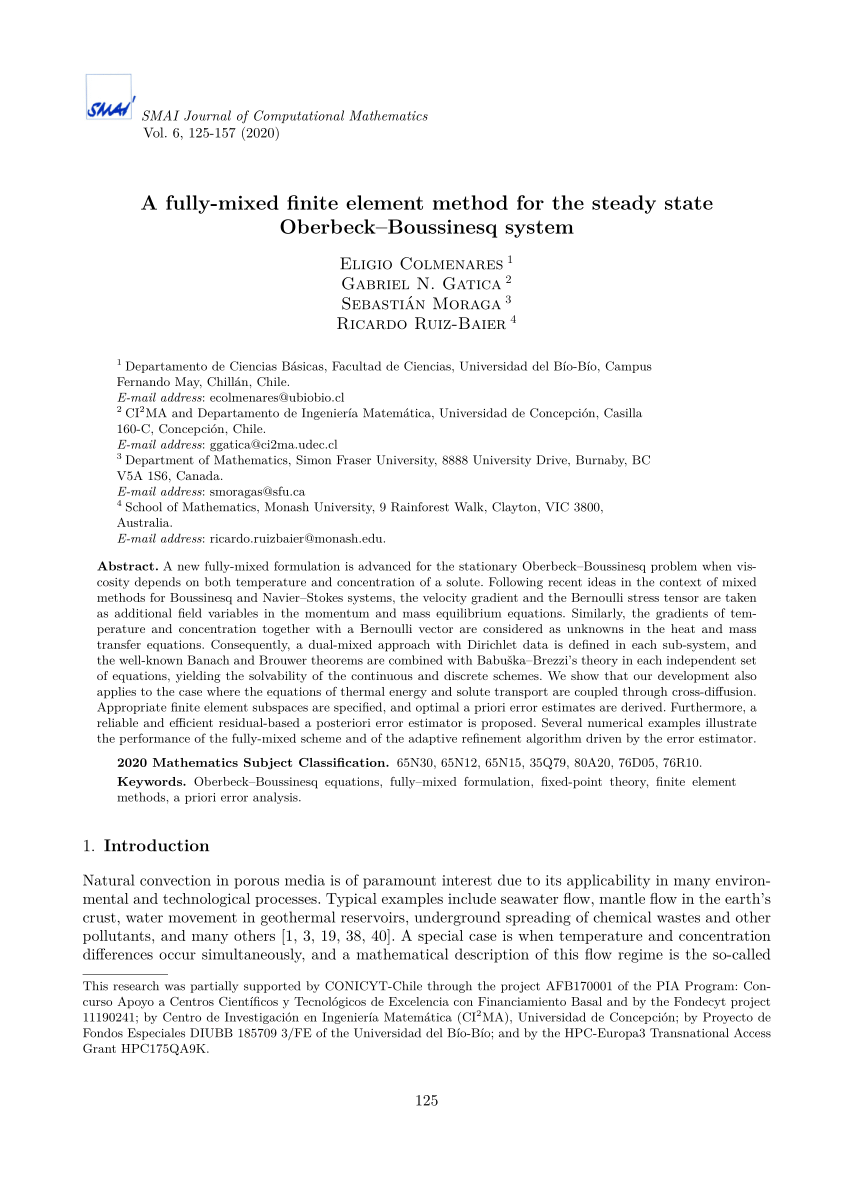 Pdf A Fully Mixed Finite Element Method For The Steady State Oberbeck Boussinesq System