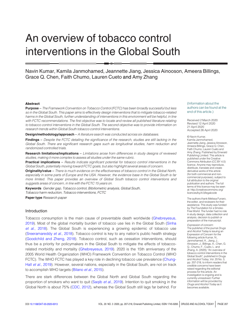 tobacco control research study