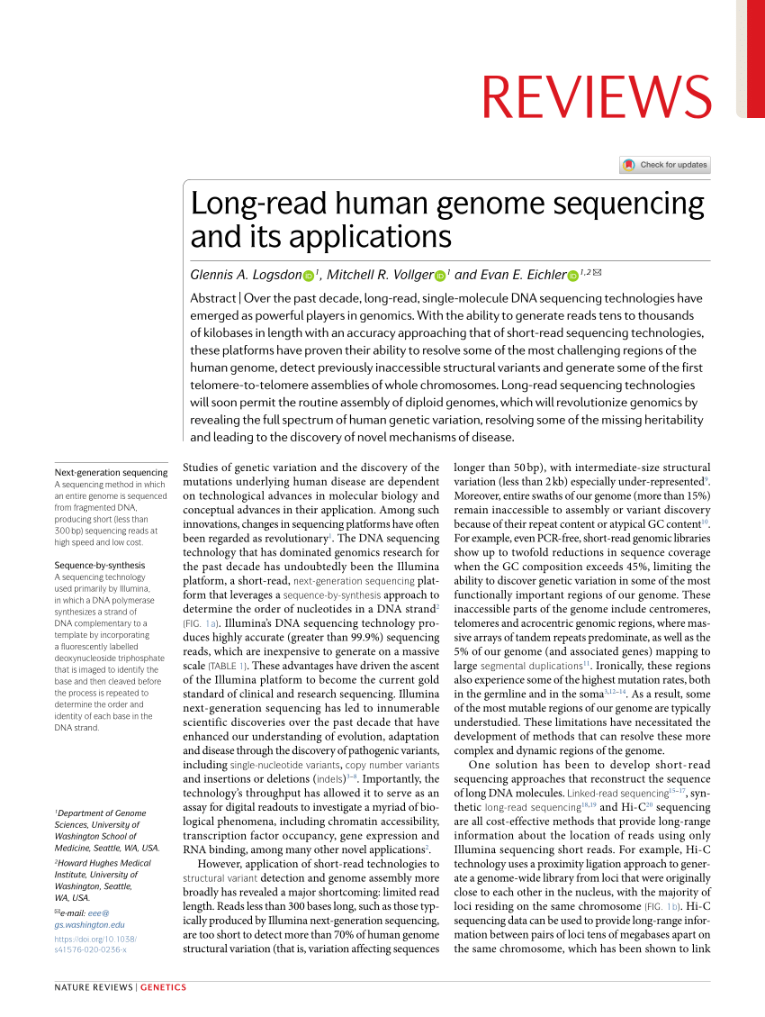 PDF) Long-read human genome sequencing and its applications