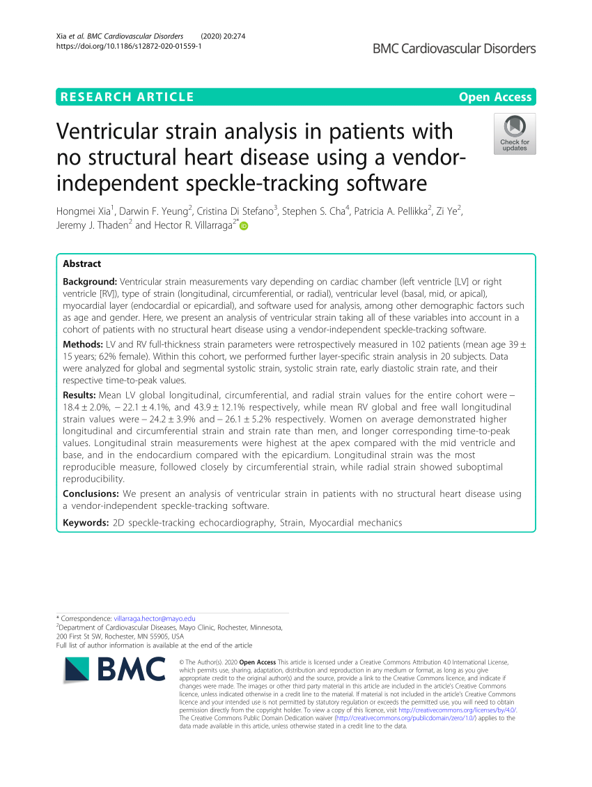 Ventricular strain analysis in patients with no structural heart disease  using a vendor-independent speckle-tracking software, BMC Cardiovascular  Disorders
