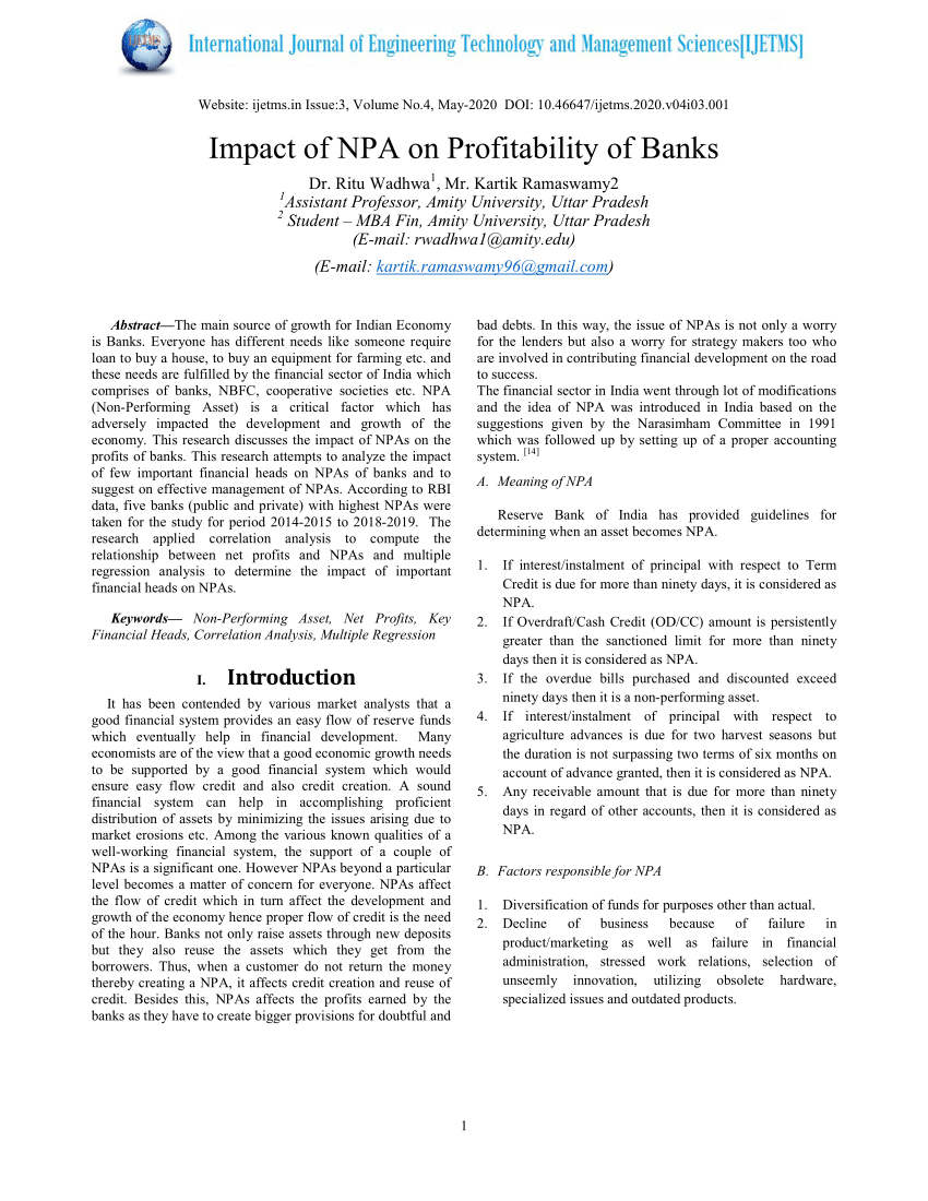 research paper on npa of banks 2022