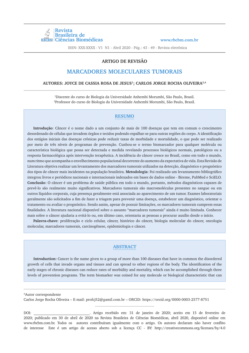 PDF) Marcadores moleculares tumorais