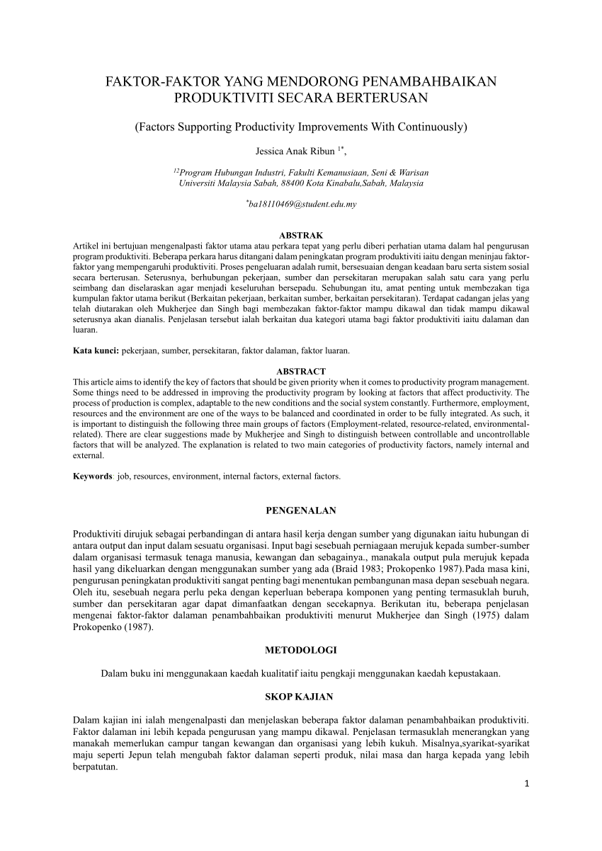 Pdf Faktor Faktor Yang Mendorong Penambahbaikan Produktiviti Secara Berterusan Factors Supporting Productivity Improvements With Continuously