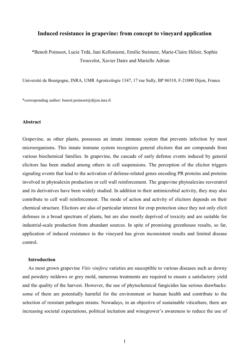 Pdf Induced Resistance In Grapevine From Concept To Vineyard Application