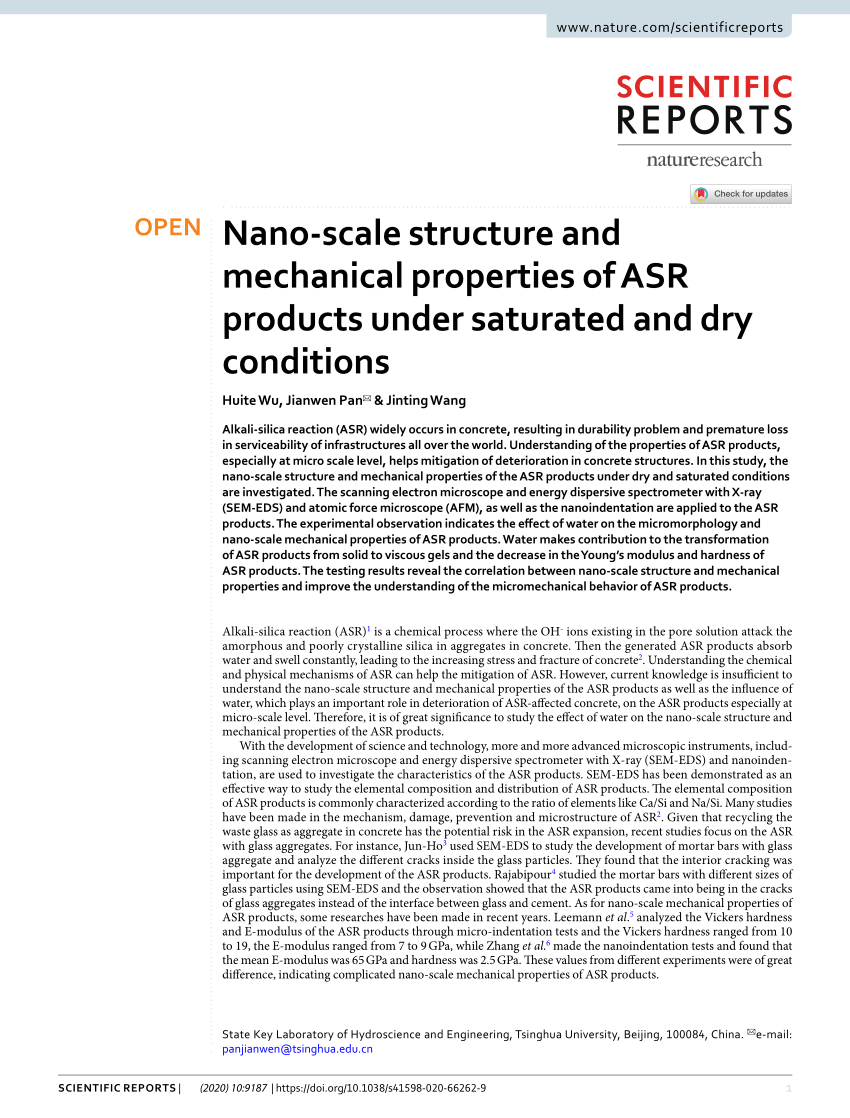 Nano-scale structure and mechanical properties of ASR products under saturated and dry 