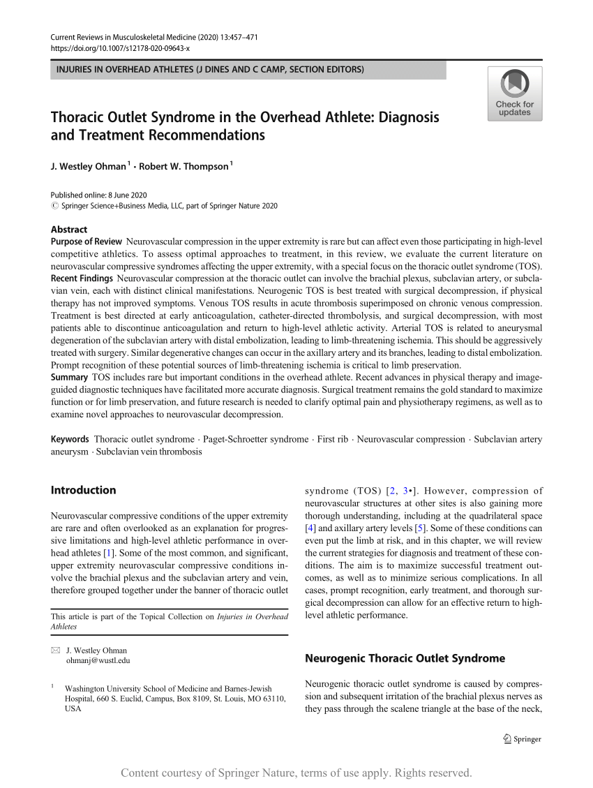 Vascular Thoracic Outlet Syndrome - Sports Medicine Review