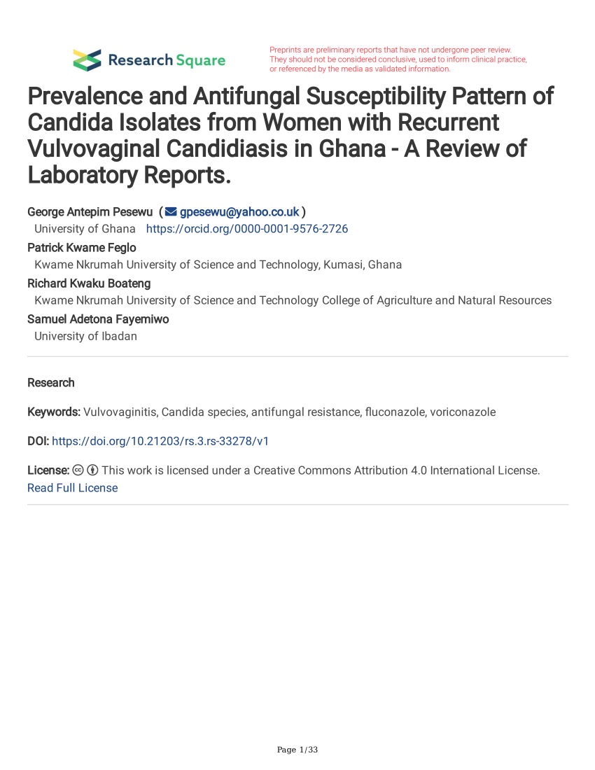Pdf Prevalence And Antifungal Susceptibility Pattern Of Candida Isolates From Women With 