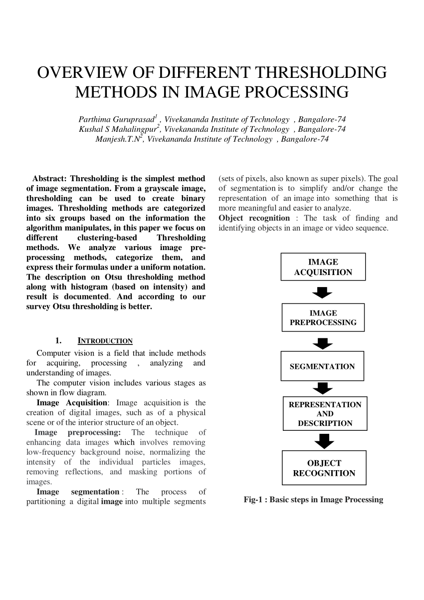 (PDF) OVERVIEW OF DIFFERENT THRESHOLDING METHODS IN IMAGE PROCESSING