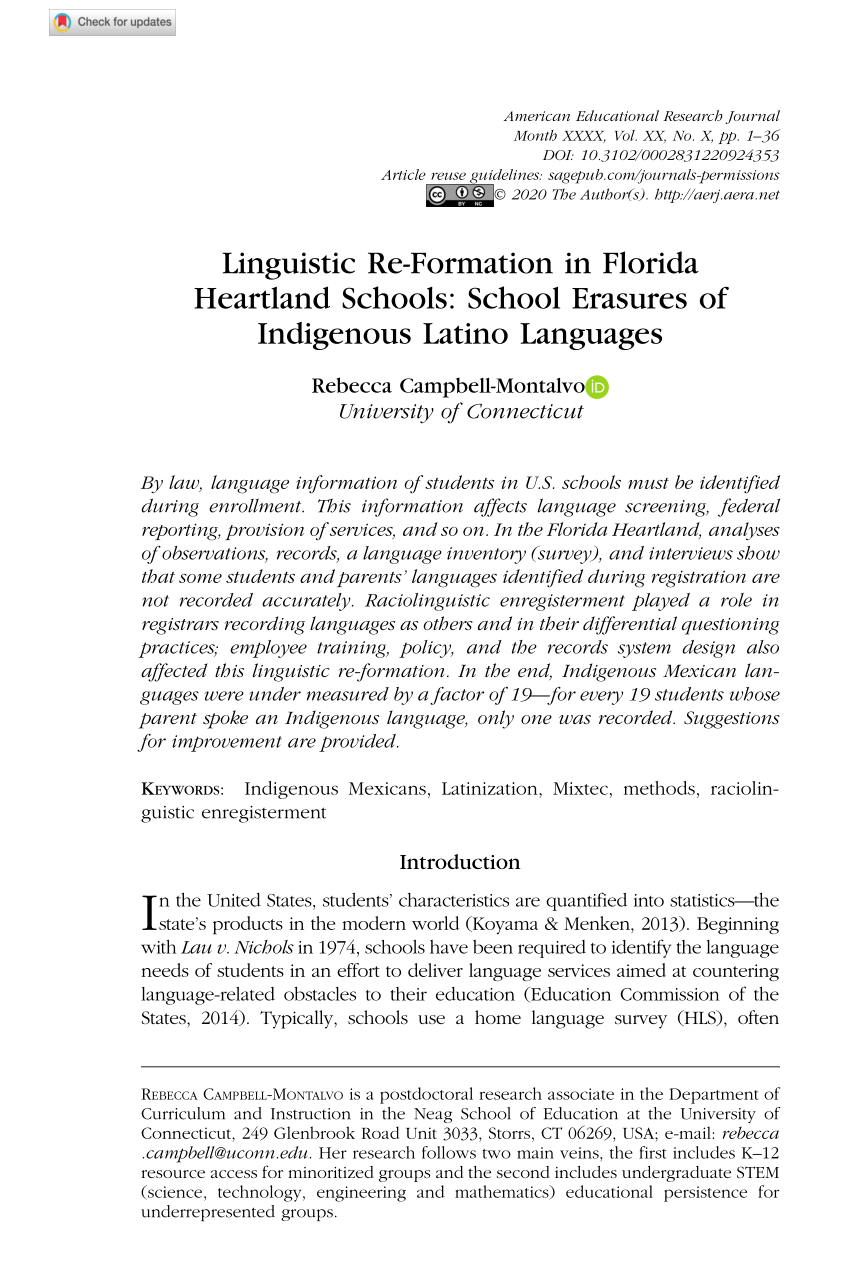 (PDF) Linguistic Re-Formation in Florida Heartland Schools: School