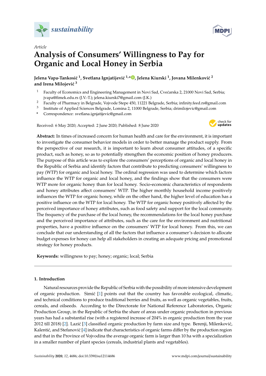 Full article: The Consumption of Fresh Organic Food: Premium Pricing and  the Predictors of Willingness to Pay
