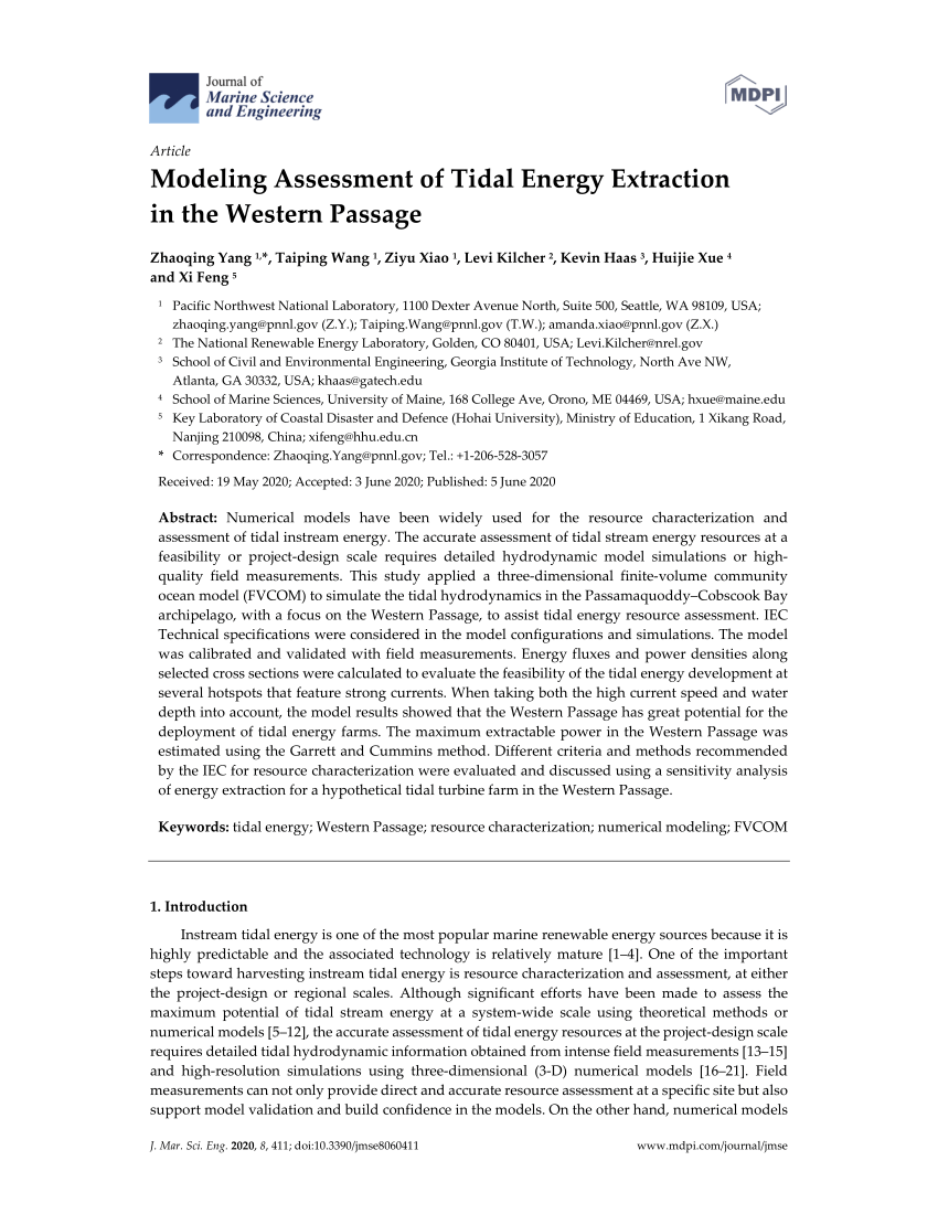 PDF) Modeling Assessment of Tidal Energy Extraction in the Western 