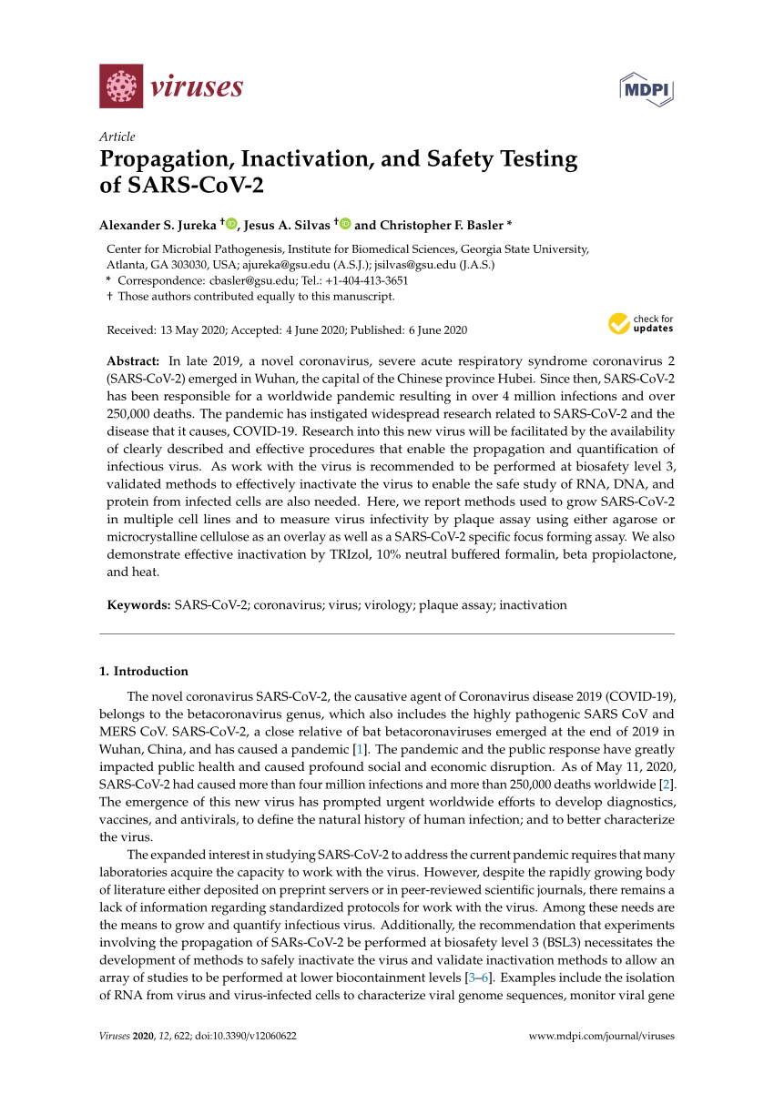 PDF Propagation Inactivation and Safety Testing of SARS CoV 2