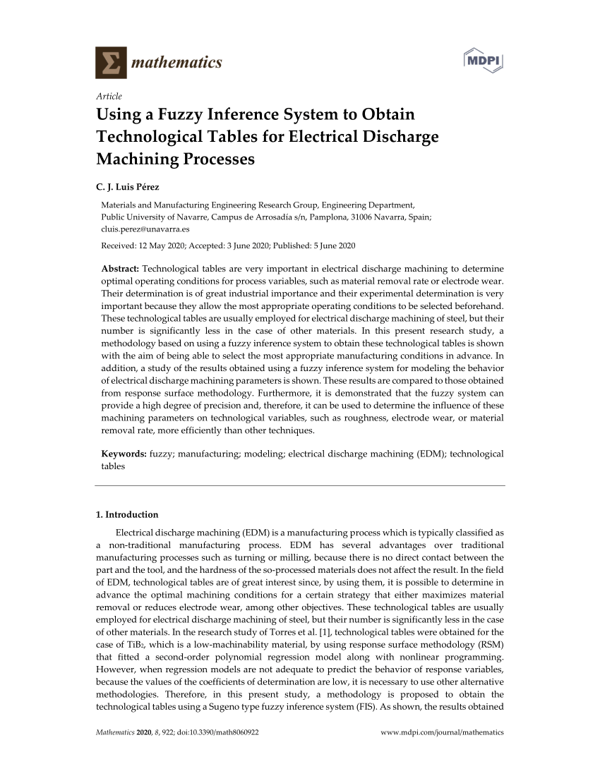 PDF) Using a Fuzzy Inference System to Obtain Technological Tables 