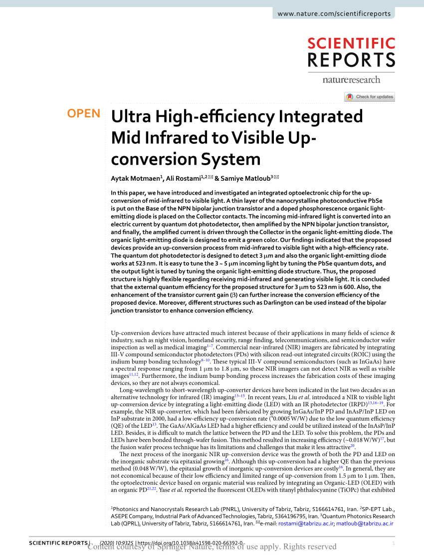 PDF) Ultra High-efficiency Integrated Mid Infrared to Visible Up-conversion  System